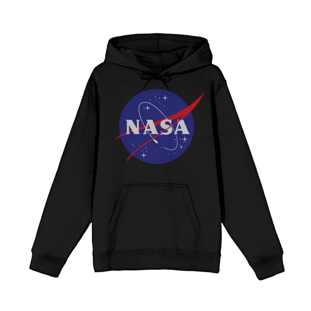 NASA Mens Black Graphic Pullover Hoodie Sweatshirt Logo XL Space Science